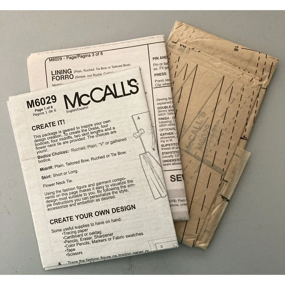 McCalls 6029 Create It Formal Dress Sleeveless Strapless Misses 14-20 Pattern
